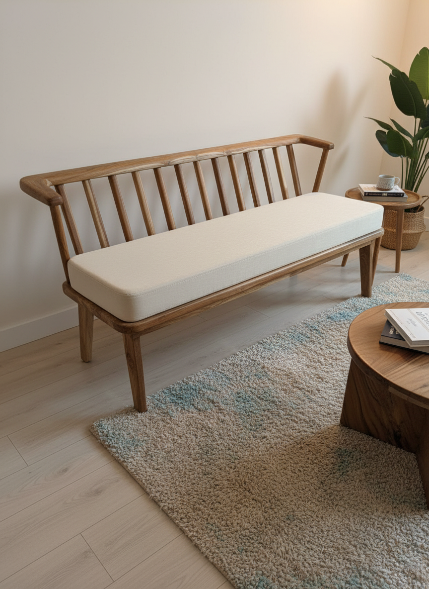 〆1/31 WHITE_WOOD_BENCH #1 THE WOODEN CITY Solid Wood 1 Seater Bench/Sofa with Storage for