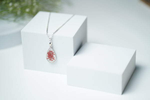 Pink Annes Blossom in Silver Drop Pendant