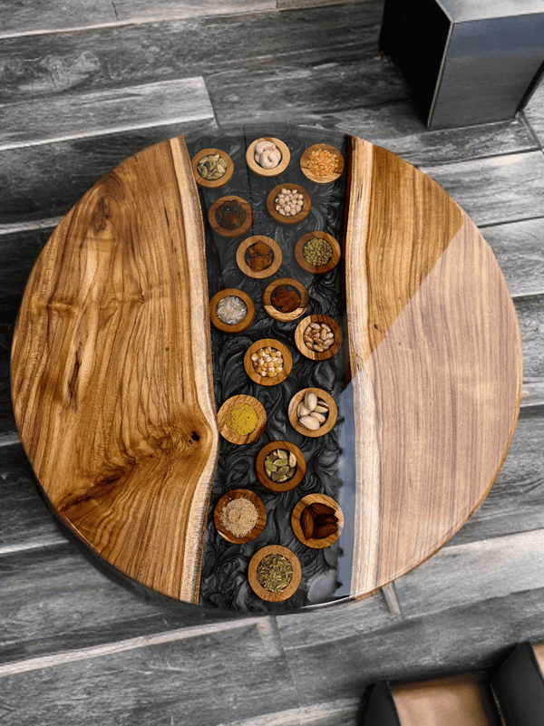 Handcrafted Round Epoxy Resin Tables with Embedded Indian Spices – Set of 2