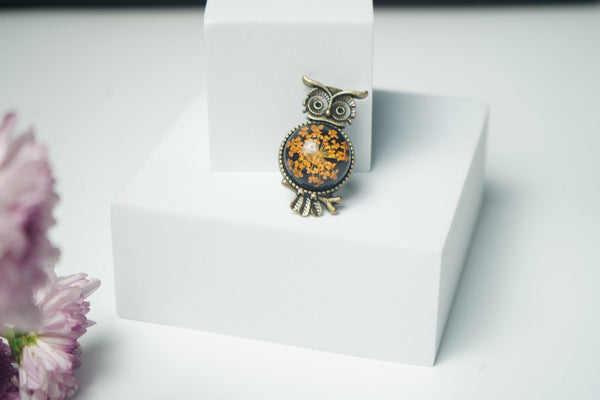 Orange annes flower with Black owl finger ring