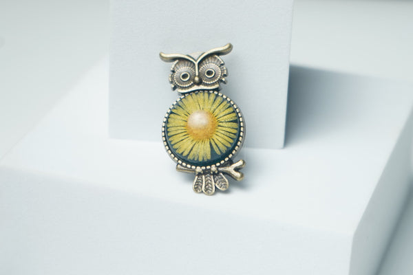 Yellow sunflower with Blue Owl Finger Ring