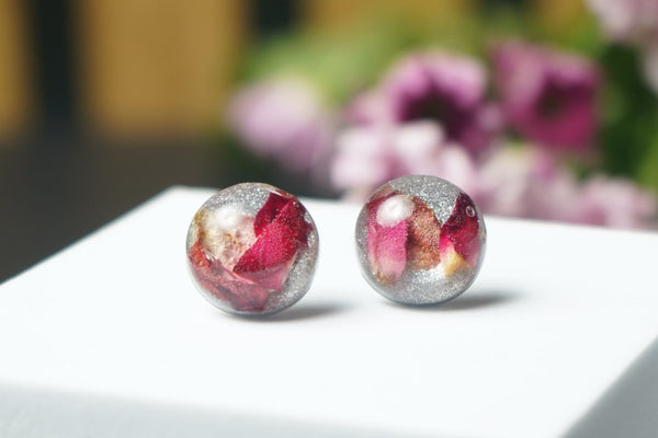 Real Rose Petal Silver Earrings