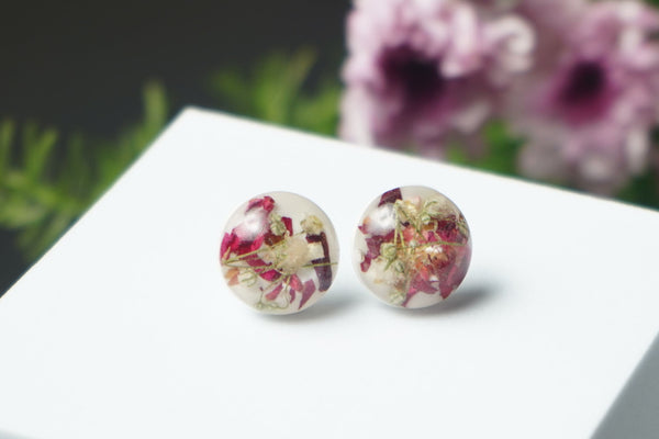 Rose Resin Earrings with Subtle White