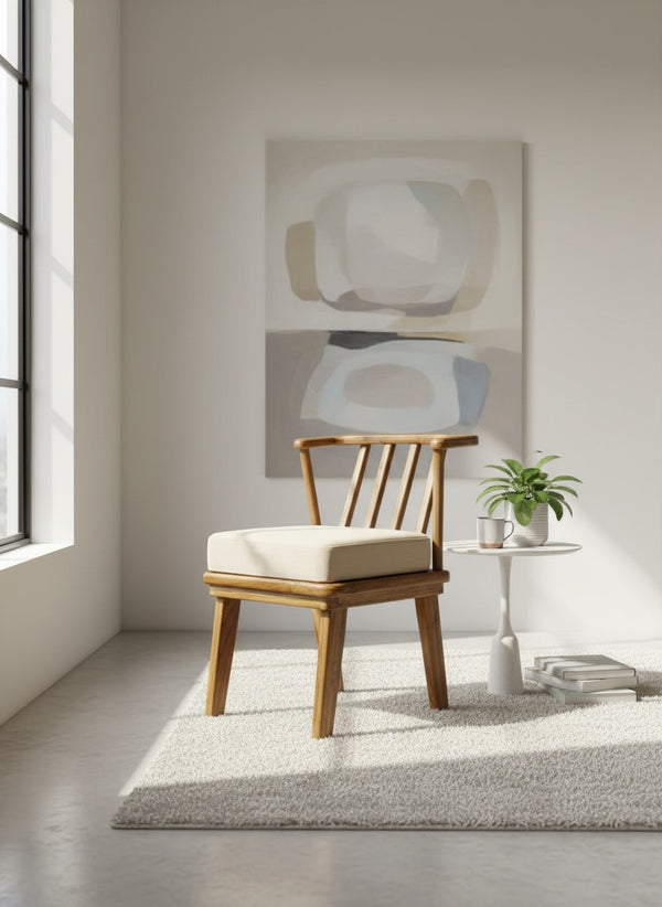 Wooden Lounge Accent Chair with Cushion for Home, Office & Café in Bangalore | Modern Solid Wood Chair