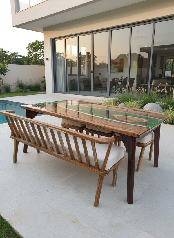 Wooden Lounge Accent Bench with Cushion for Home, Office & Café in Bangalore | Modern Solid Wood Chair (Copy) (Copy)